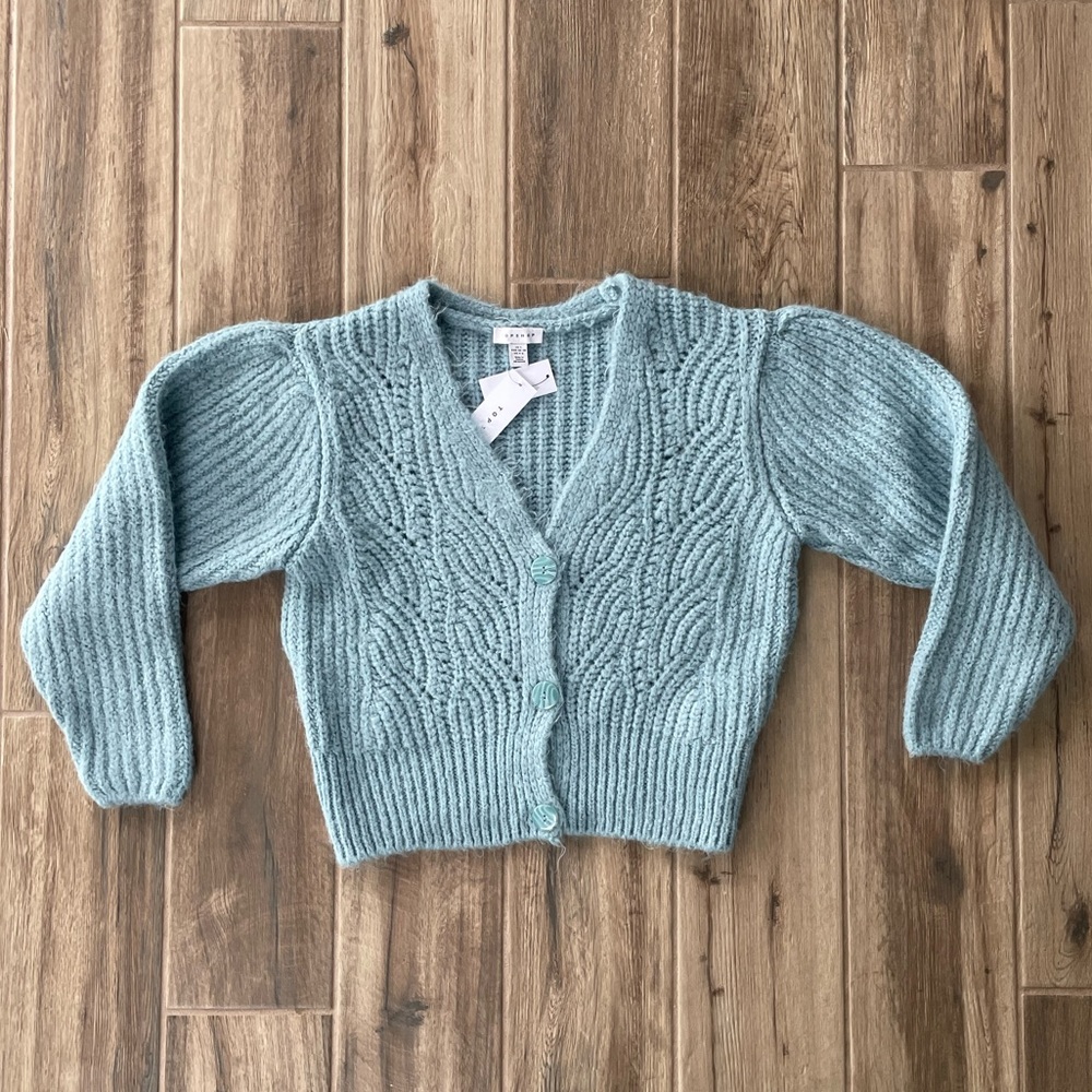 TopShop Cropped Cardigan with Puff Sleeves